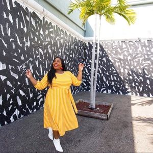 Yellow & white stripes midi dress